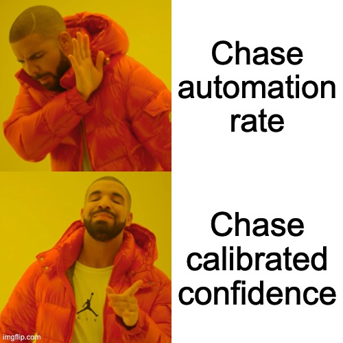 Drake meme: Drake recoils from 'chase automation rate' and approves of 'chase calibrated confidence'